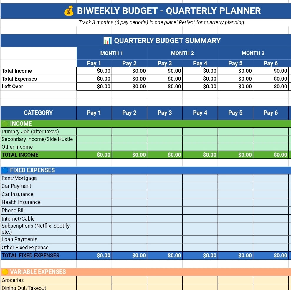 Free Quarterly Budget Template